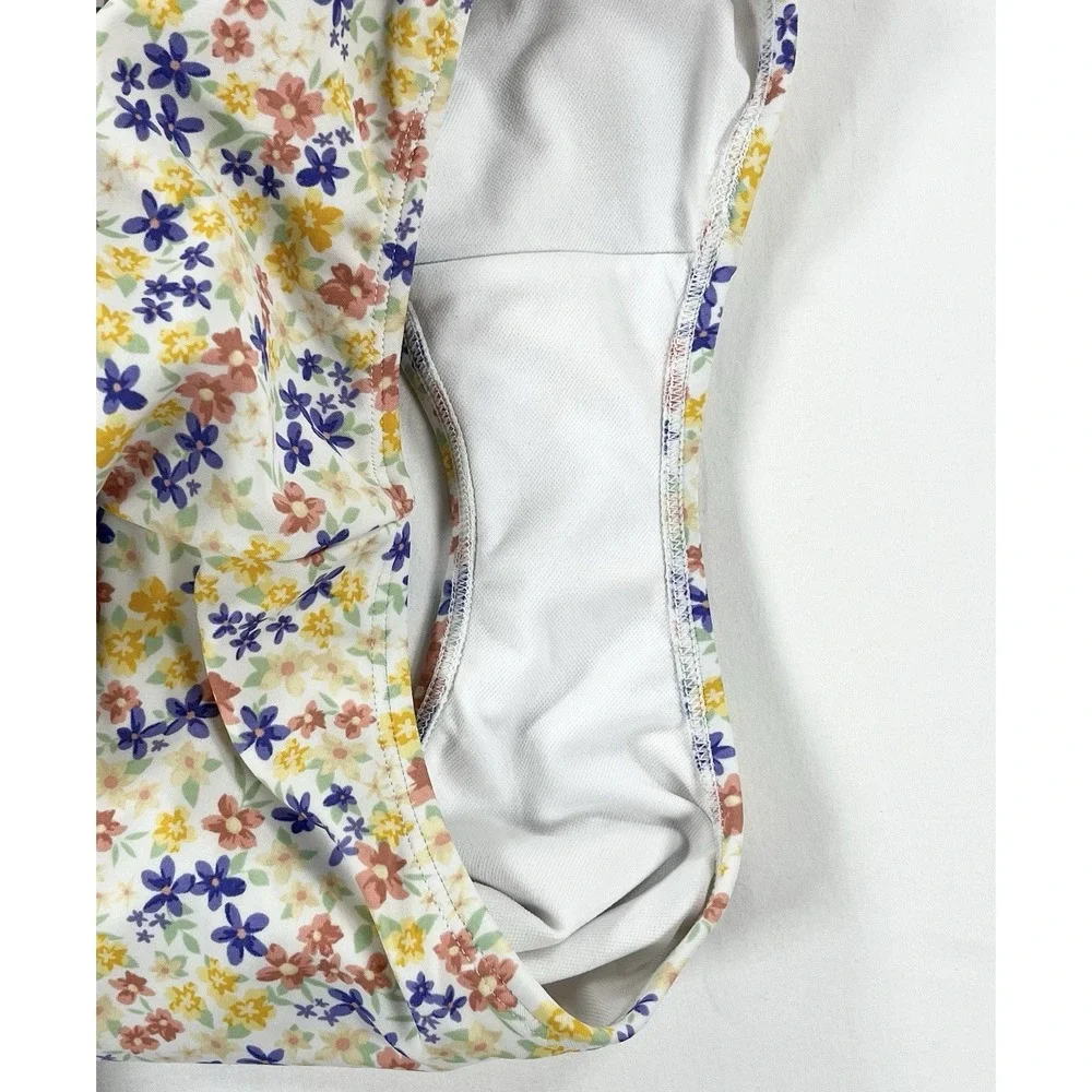 Shade & Shore Ruffle Plunge One Piece Swimsuit Ditsy Floral Cottage Womens M‎